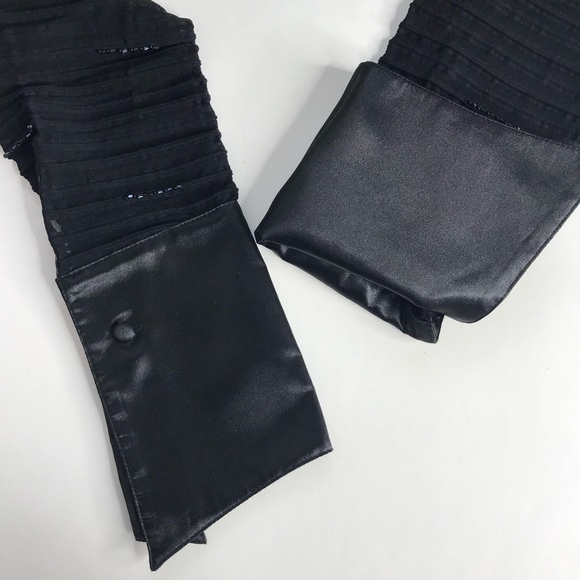 JS COLLECTIONS Evening Black Semi Sheer Satin French Cuff Beaded Blouse Size 10 - Picture 7 of 15